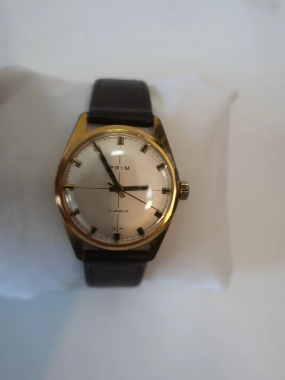 NWI Mens Prim Elegant Brown Leather Band Gold-Plated Mechanical Wristwatch